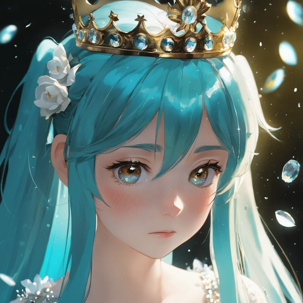 face focus, masterpiece, best quality, 1girl, hatsune miku, white roses, petals, night background, fireflies, light particle, solo, aqua hair with twin tails, aqua eyes, standing, pixiv, depth of field, cinematic composition, best lighting, looking up
RAW photo, (photo flash:1.5) (fashion photography) (pictorialist style), fashion shot, realistic photo style, sharp focus
sunlit hall, weeping princess, regal throne, dust particles, tiny stars, tears glistening, profound sorrow, inconsolable grief, loneliness, heartache, despair, grace, majesty, radiant light filtering, golden aura, heavy crown, velvet robes, bejeweled, crystal chandelier, somber ambiance
(full body shot) of a 20 yo princess wearing a crown, she is angry or crying, sad looking, tearful and open-mouthed, reveal sorrow, teary, tear, sorrow, crying, transparent liquid, water tears, glass tears, cute face, unkempt hair, detailed eyes, complexion nuances, dappled light on face, no make-up, detailed face and eyes, very thin eyebrows, pale skin, natural skin texture, (highly detailed skin:1.1), textured skin, (oiled shiny skin:0.5), (skin blemish:1.3), (moles:0.8), (imperfect skin:1.5), intricate skin details, visible skin detail, (detailed skin texture:1.1), (oiled shiny ultra white skin:0.6), mascara, (skin pores:1.1), (light freckles:0.3), skin fuzz, (blush:0.5), (goosebumps:0.5), translucent skin, subsurface scattering, (minor skin imperfections:1.2), wrinkles, vitiligo spots, [brown spots:0.01], [whiteheads], [blackheads], [white pimples:0.01], [red pimples:0.01], beauty spot, skin fuzz, detailed eyes, (round iris:1.1), light reflections in her eye, visible cornea, highly detailed iris, tiny blood vessels in the eye, remarkable detailed pupils <lora:polyhedron_all_sdxl-000005:0.5> <lora:tears-000007:0.6>