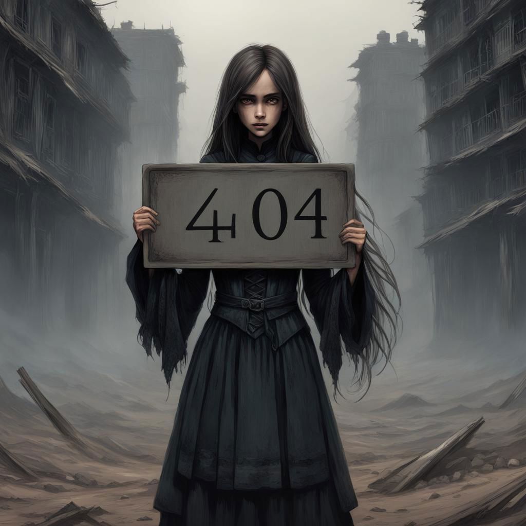 (((Ultra detailed, Megapixel)))
1girl, (((holding out a sign with number "404"))), by charlie bowater and dan mumford and trevor Brown, hands, terror, gloomy, dark, blank face, no face, wasteland background, no mouth, no eyes, long hair