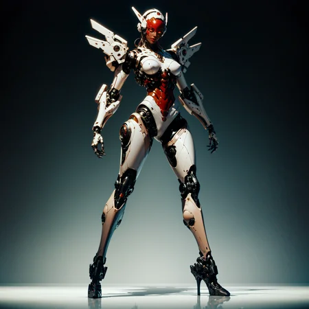 (score_9, score_8_up, score_7_up, zPDXL), (thick lineart, sharp edges, cel shading, linear hatching)
BREAK
full body, 1women, dark-skinned female, femme fatale with red lips, shiny eyes, captivating gaze, , delicate and smooth skin, perfect body, thighs, highly detailed, glossy lips, female focus, robot, cyborg , android, mechanical arms, cyborg, robot joints, mechanical parts, tube, spine, cybernetic neck, bionic torso, bionic skin, silhouette in the style of dark wave, vector art illustration, background is a fiery green and red wavy pattern, dramatic shadows, contrast lighting, high detail