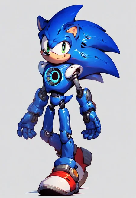 score_9, score_8_up, score_7_up, score_6_up, score_5_up, score_4_up, score_9, score_9, sfw, (solo), anthro, male, robot, hedgehog, sonic the hedgehog, high detailed, robot joints, blue metal fur, smile,