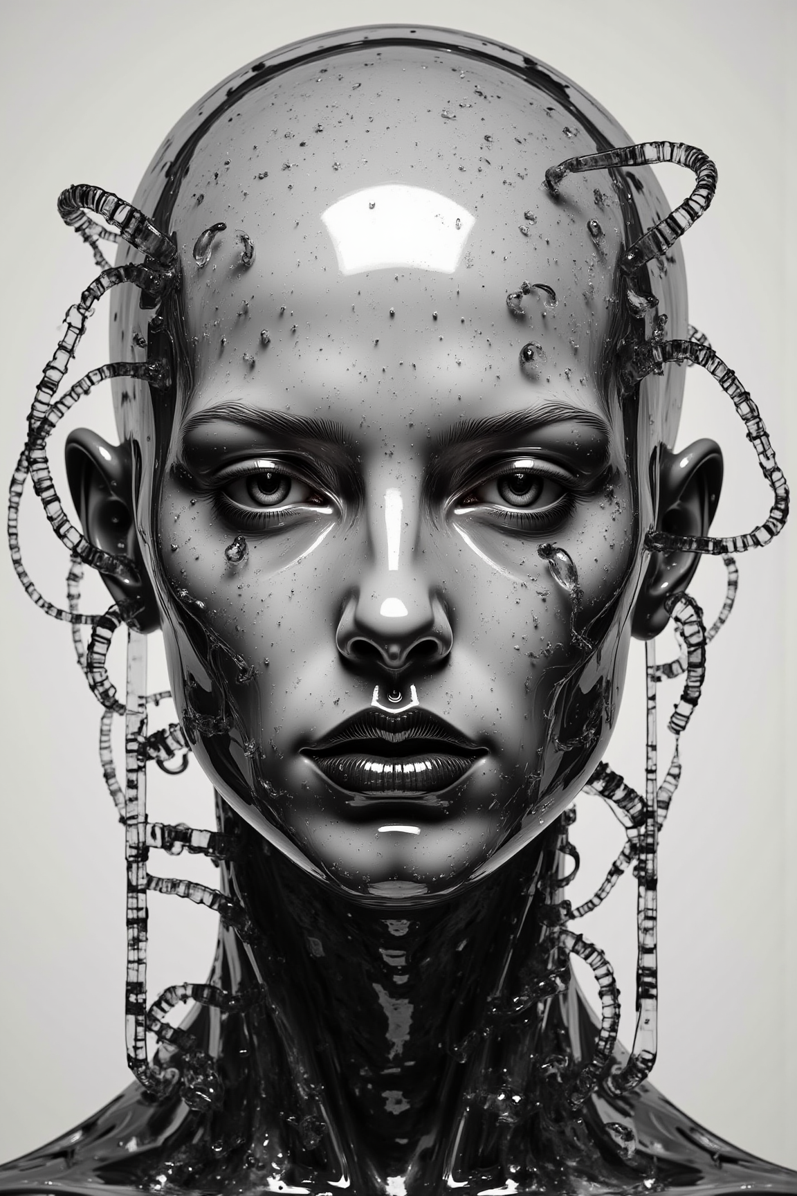 Acrylic, Translucent style, Sepia, granularity, terrible environment. Biopunk "Complete growth" (scientific and fantastic "black-and-white gloss, a clear threatening expressive look), a Gothic portrait of horrors, inspired by Francis Bacon, a rough emotional style, a distorted figure, bold disturbing colors, abstract forms, abstract forms, abstract forms, abstract forms, abstract forms A terrible atmosphere (face details: 1.05), hyperrealistic, photorealistic, obsidian skin, ultra deterioration.