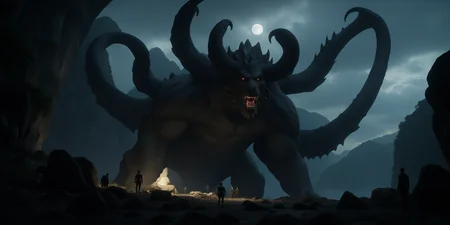 HDR photo of cinematic film still a scene of a cave with a giant monster, akihiko yoshida 8 k, juno promotional image, official screenshot, pillars of marble, the nature of existence, key frame, the endless, triumphant fate, unity screenshot, by Maeda Masao . shallow depth of field, vignette, highly detailed, high budget, bokeh, cinemascope, moody, epic, gorgeous, film grain, grainy <lora:ZenkaiXL-v0.2:0.8>Black wizard cat killing 3 wizards <lora:Anime Cold Night Style SDXL_LoRA_Pony Diffusion V6 XL:0.8> dark theme, low light, . High dynamic range, vivid, rich details, clear shadows and highlights, realistic, intense, enhanced contrast, highly detailed
