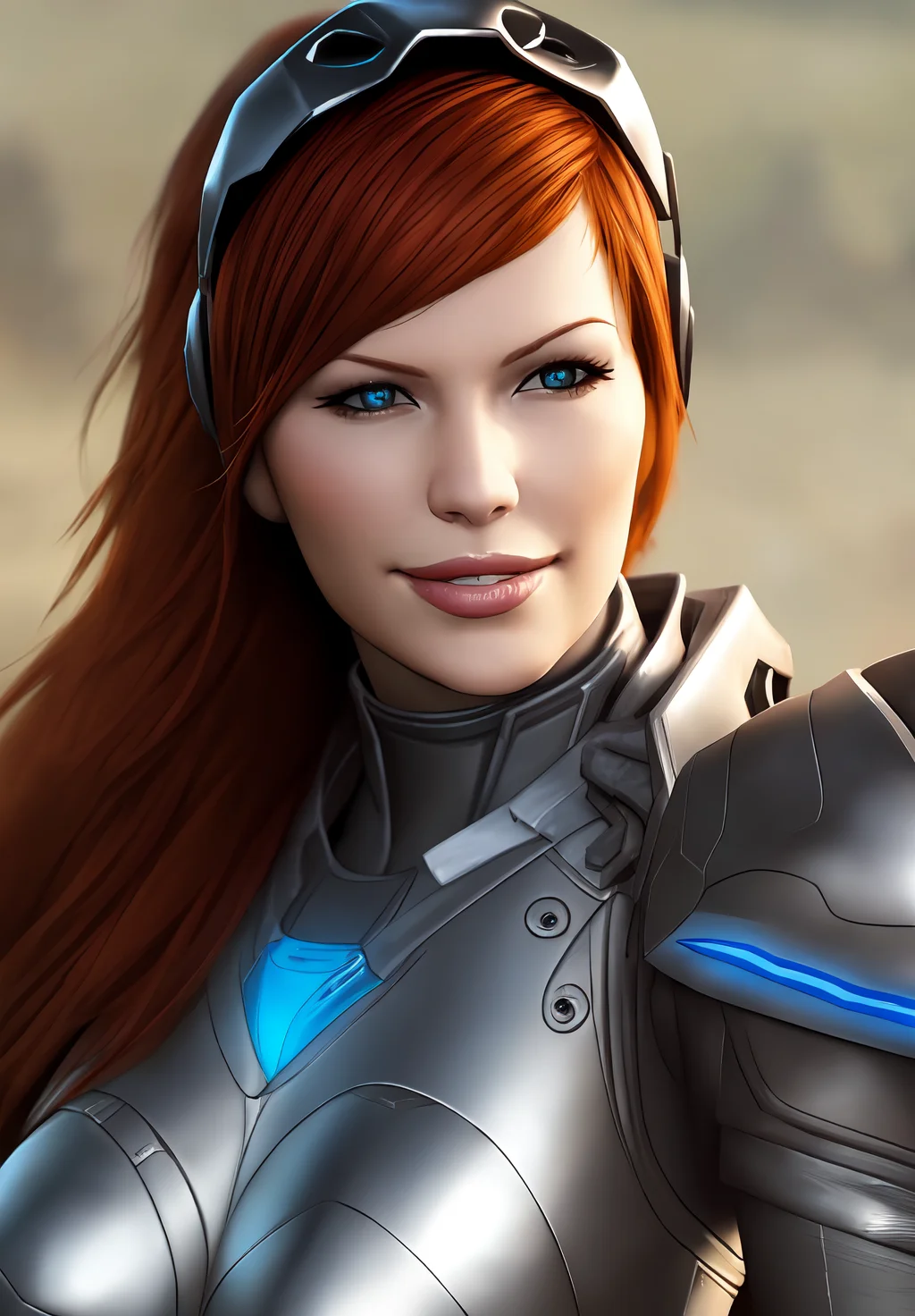 <lora:Sarah_Kerriganv2:0.8>, Sarah_Kerrigan, 1girl, solo, smirk, realistic, headgear, armor,