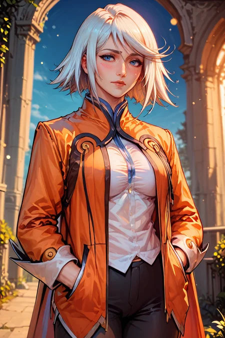 score_9, score_8_up, score_7_up, score_6_up,1girl, defRaineSage, bangs, orange jacket, white shirt, open clothes, black pants, pose, dutch angle, outside, <lora:Expressive_H:0.69> Expressiveh, blush, volumetric lighting, (cinematic bokeh) <lora:Raine Sage Pony-000012:1> <lora:BoobsgamesLycoXL:0.8>