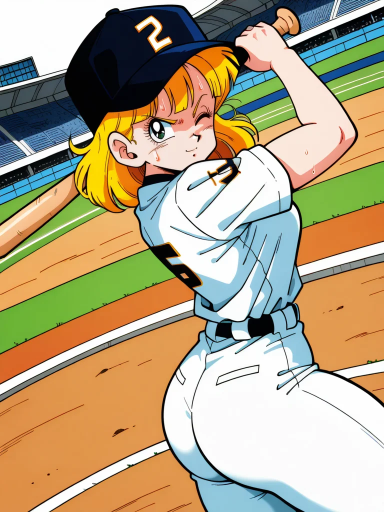 highres, hi res, best quality, masterpiece, intricate details, absurdres,, YamamotoXLP, simple white background, retro artstyle, comic,
1girl, holding a baseball bat, stadium, sweat, cap, baseball uniform, medium breasts, narrow waist, thick thighs, looking at viewer, cowboy shot, dynamic pose, cute, wide shot, solo, sexually suggestive, light smile, one eye closed, angry, dutch angle, from side, ass,,
<lora:YamamotoXL_Style-12-IL:1>
