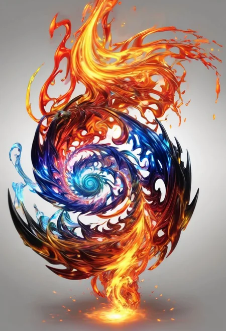 elemental spiral flames, flames, outrun, master piece, best quality