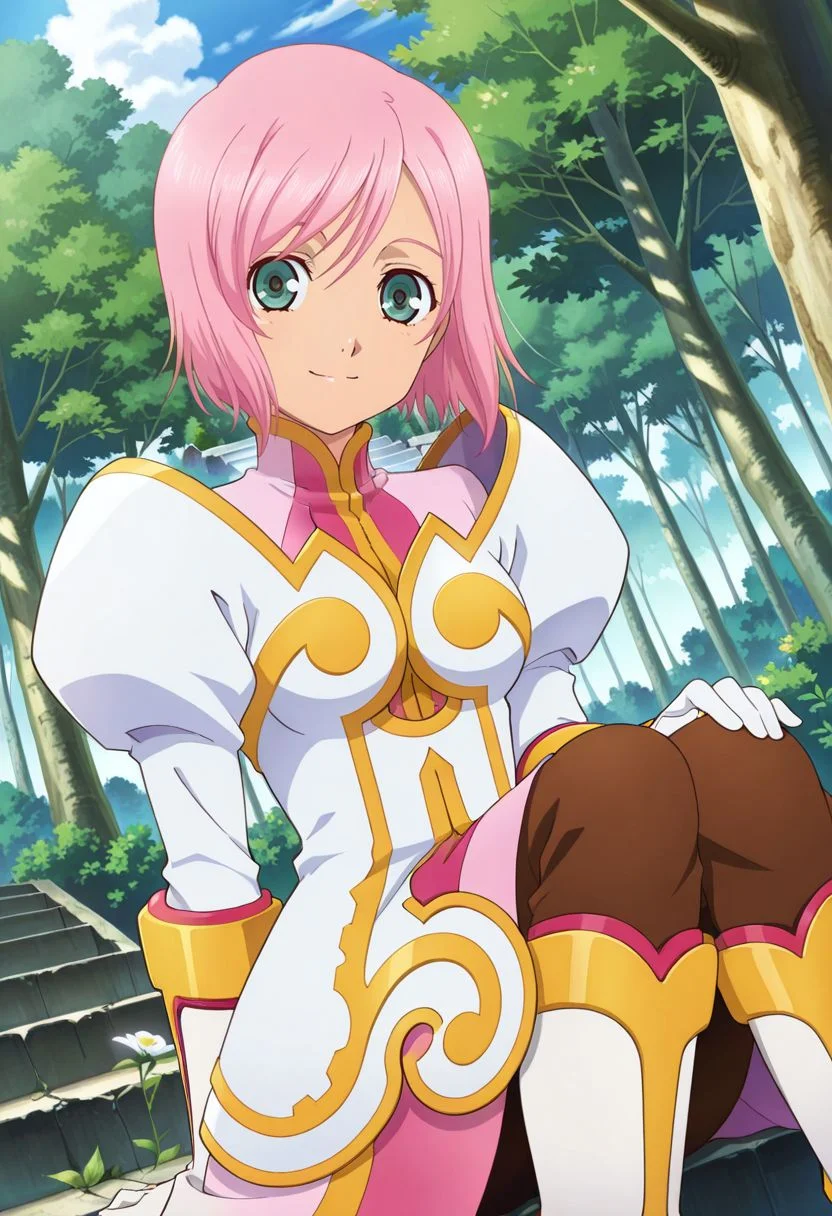 detailed eyes, beautiful, detailed background, perfect eyes,
source_anime, very aesthetic, anime coloring, masterpiece, official art,
<lora:HandFineTuning_XL:1>
BREAK,
forest, flowers, ruins, stairs
light smile, dynamic angle, sitting,
BREAK,
<lora:estelleX_illustriousXL_v01_1:0.95>
estellebase, estellise sidos heurassein,
pink hair, short hair, green eyes, bangs,
white dress, long sleeves, elbow gloves, white gloves, layered dress, pink dress, juliet sleeves, puffy sleeves, gloves,
white boots, gold trim,