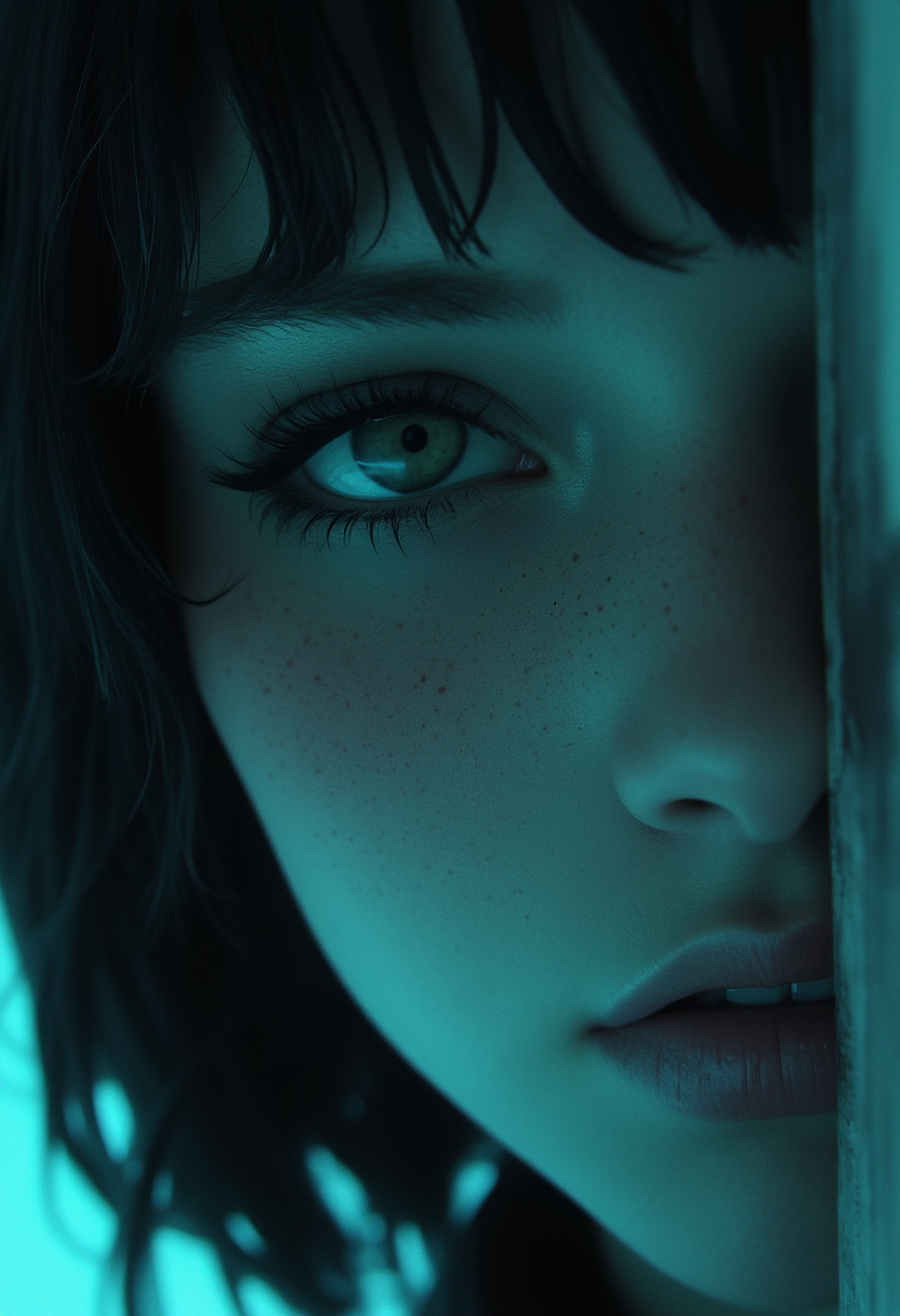 in the style of cksc, masterpiece,best quality, very aesthetic, absurdres 
 by Stephen Shore, by Christopher Balaskas, by Jerzy Duda-Gracz , aesthetic, harmonic, artistic, creative, esthetic.

Macro photo of the face. ((Ultra-close view,  Part of the face behind the scenes, She looks at us, winks.)). , a woman with black hair. ,  Otherworldly atmosphere...,..

.,, hyperrealistic, 4K ,.,

 Otherworldly atmosphere.
(Depth of field), low saturation,detail. 