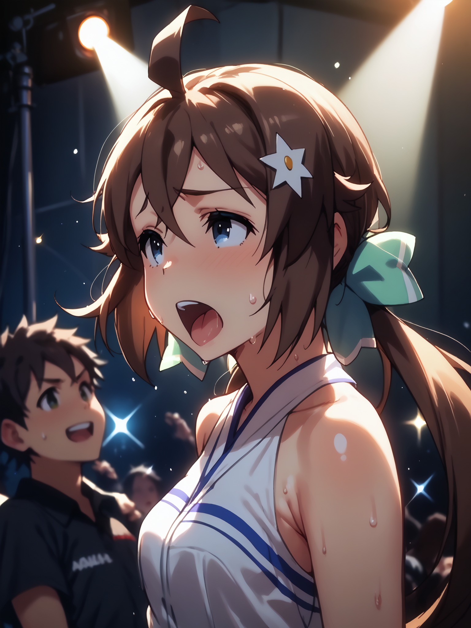 (upper body, solo focus:1.2) <lora:happy_tentacle-koinaka-mio-v0.1-000030:1>, ht_koinaka_mio, (petite:1.2), <lora:Shed_The_Skin's StS_age_slider_v1_initial_release:-1.5> ( :1.1) sweat ( , , ( fucked silly :1.2) , torogao , (looking at another:1.2) :1.2) outdoors, vegetation, ( :1.1), , (day :0.6), (blue sky:0.6) , ((sidelighting:0.5), (light rays, light particles:0.5) :0.5), , ( :0.9), stage, concert, music, speaker, spotlight, stage lights, crowd, makeup, rockstar attire, rockstar hair (( from side :1.1) :0.8) score_9, score_8_up, score_7_up, score_6_up, score_5_up, score_4_up, ( [(realistic, photorealistic:1.3):(realistic:1.2):16] [(3d:1.2)::14] :1) <lora:LUUNA's Lunas-NijiJourney-SDXL-B2:0.35>, nijijourney <lora:prgfrg23's Counterfeit-V3.0 Style SDXL_LoRA_Pony Diffusion V6 XL:0.6> <lora:mfcg's mfcgXL:0.12> <lora:reweik's gyokai(himehajime)_PonyXL_style_v01:0.14>