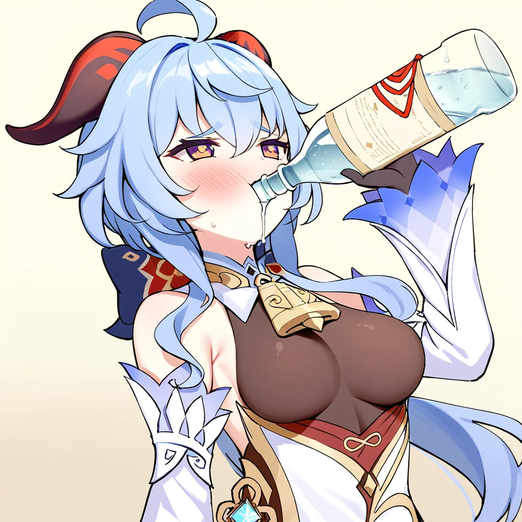 <lora:xl_katyusha_chug(kohaku_delta)-000014:1>,drinking,solo,bottle,blush,ganyu \(genshin impact\),, masterpiece, best quality,