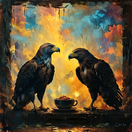 DORIAN an elegant eagle, ate a hearty breakfast, and watched a Munchkin, who played with Toto and pulled his tail and crowed and laughed in a way that greatly amused Dorothy.  <lora Dreamyvibes Artstyle:0.4>