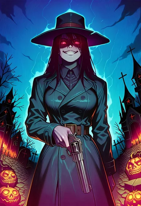 masterpiece, best quality, grimdark atmosphere, Caleb, artist: melkor
Braek
artwork of a man in graveyard, dark night, in hat and jacket, long hair, red glowing eyes, an (old revolver handgun) in his hand, a grim smile on his face,