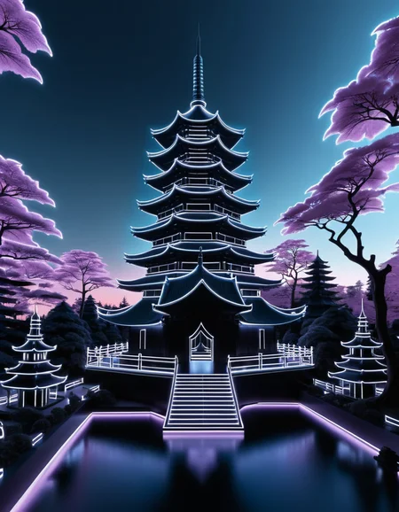 made out of ral-neotlns, stylized by Wilhelm KotarbiÅski, abstract art, (Pagoda:1.2) , crowded garden, Panorama, Vivid, Satisfying, monochromatic, expressive, <lora:ral-neotlns-sdxl-000003:1>, vibrant, enchanted, shiny, pure, fantastic aesthetic, glossy