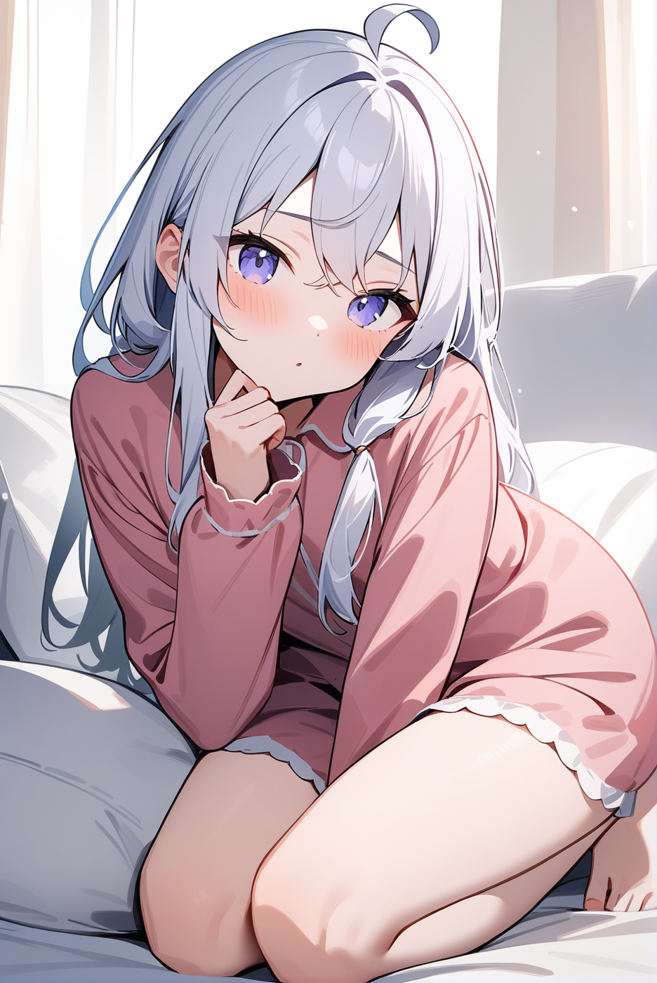 pajamas, mm-elaina, ahoge, 1girl, solo, skinny, masterpiece, absurdres, high quality, highres, best quality, (full body:1.20), recent <lora:mm-elaina-V02-000003:1.0>