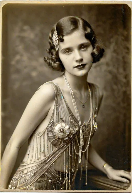 Vintage photo in 1920s of a young woman