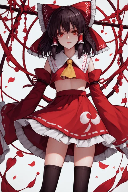 score_9, score_8_up, score_7_up, 1girl, touhou, hakurei reimu <lora:zunstyle:0.3:1:lbw=OUTALL><lora:reimuHakureiTouhou_v10:0.3:1:lbw=TT>, succubus[::1], thighhighs, simple background, standing, facing to the side, Style-Petal, massurrealism<lora:kaomingXLP-v2-000012:0.8>