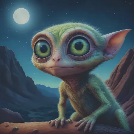 A curious alien creature, furry, large eyes, staring in wonder at the night sky. Colored pencil drawing.
<lora:PencilDrawEn01_CE_SDXL:0.6>