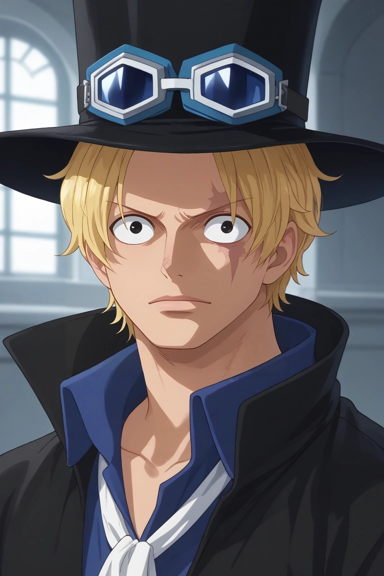 score_9, score_8_up, score_7_up, source_anime, rating_safe, intricate details, , looking at viewer, depth of field, 1boy, solo, male focus, <lora:sabo_one_piece_pony:0.76>, sabo_one_piece, blonde hair, black eyes, short hair, scar across eye, bandaid on face, goggles on headwear, top hat, , , , <lora:sdxl_lightning_8step_lora:1>
