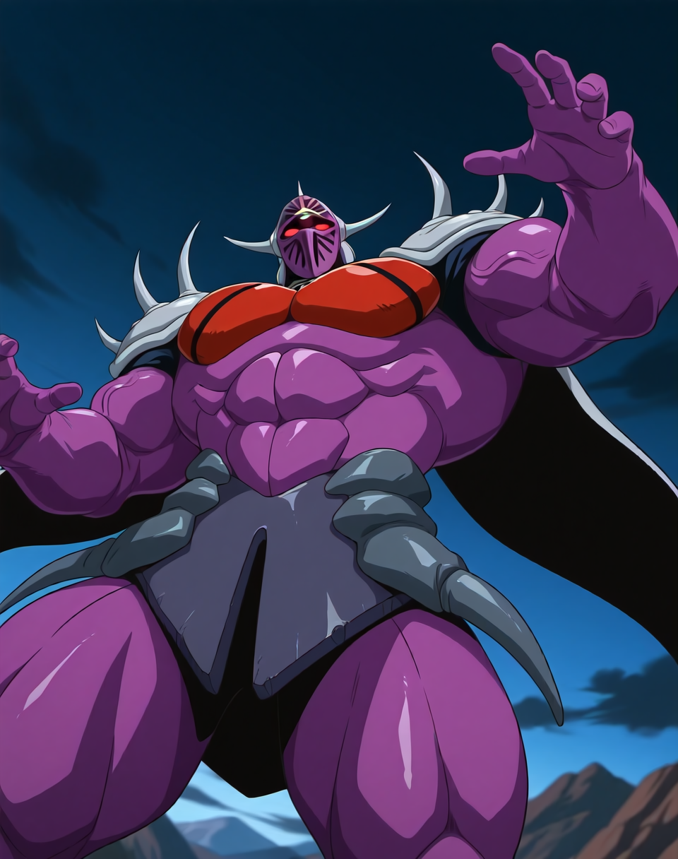 <lora:Lanacuras_(Shinzo)_(Illustrious)_(AD):1> Lanacuras, muscular, Shinzo, 
exterior, vivid anime dark sky with black clouds, mountains, nature, end of the world background, fighting, 
dynamic action, dutch angle, cowboy shot, detailed face, detailed eyes, glowing red eyes, 
hyper muscular, end boss, large wide rounded protruding pecs, bulging muscles, large rounded muscular shoulders, large biceps, large thighs, abs, red pecs, perfect hands, peak physical conditioning, pinnacle of manly perfection, perfect physique, veiny muscles, commanding oppressive presence, 
BREAK: very awe, aesthetically pleasing, masterpiece, best quality, amazing quality, very aesthetic, perfect depth of field shot, 
BREAK: lazympos, lazypos (2),