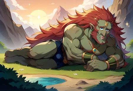 score_9, score_8_up, score_7_up, BREAK <lora:handsomize_x_pdxl_v1:1.2> handsomize, outdoors, sparkle, ganondorf, on side