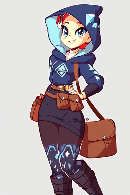 score_9, score_8_up, score_8, medium breasts, (curvy), cute, eyelashes, BREAK, , black footwear, black skirt, boots, brown bag, character print, diamond clan outfit, hood, hood down, jacket, pantyhose, pouch, print pantyhose, skirt, long sleeves, <lora:MaiPokemon_PDXL:0.8>, , BREAK, smile, looking at viewer, cowboy shot, embedding:zPDXL, <lora:DiivesP1:1.0>,