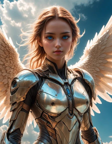 hyper realistic, UHD, HDR, 8K, cinematic film grain, highest details, high contrast, sharp focus, film photography style, extremely beautiful artiangel flying in the sky, insanely pretty face and highly detailed glowing eyes, aerial, cloudy, flying, feathered, luminous, transparent, wearing light sci-fi armor, detailed wings, from below view, full body view, panoramic, highly dynamic, cinematic, high key, faded white colors, (professional, finest details, masterpiece, best quality:1.5)
<lora:artiangel:0.5> artiangel