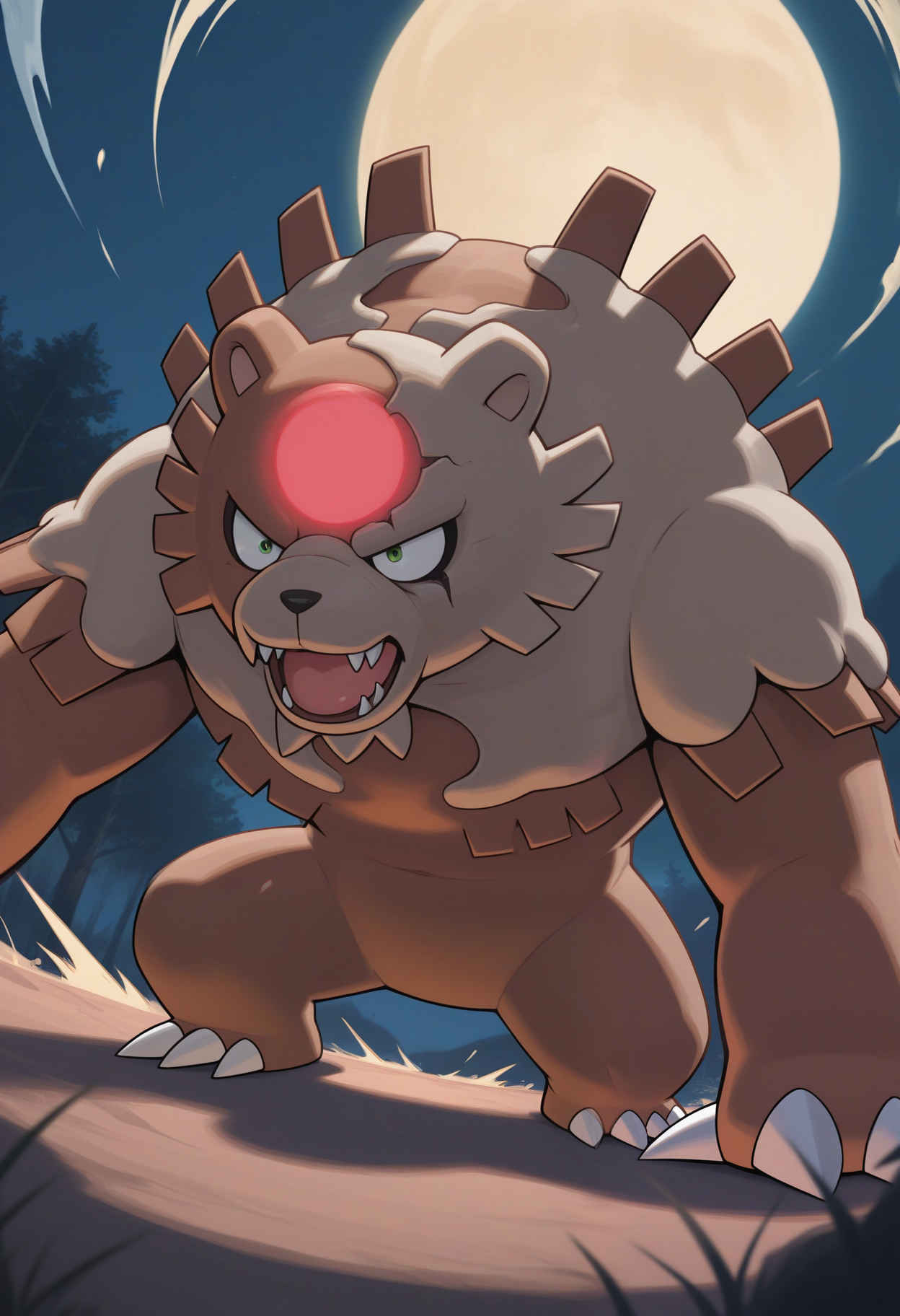 masterpiece,best quality,amazing quality, 1boy, solo, lunablood, pokemon (creature), attack, close up,

full moon,