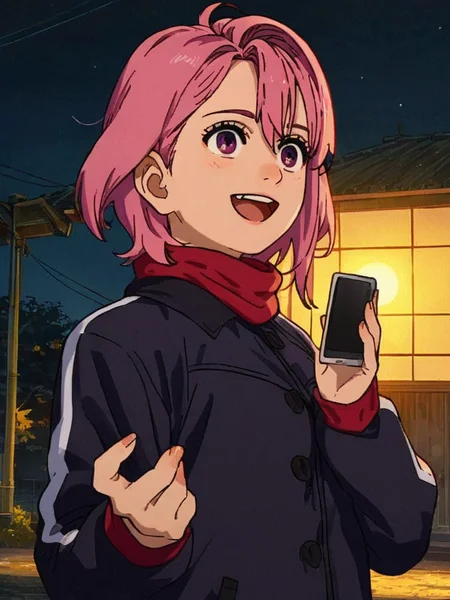score_9, score_8_up, score_7_up, airashiratori, smiling gently, short hair, open mouth, upper body, black jacket, cellphone, volumetric lighting   <lora:dandadan_pony_v1-1:0.9>