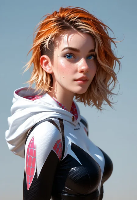 beautiful woman, orange hair, pale skin, short messy hair, freckles, big blue eyes, details, realistic style photo caucasian
young woman,outstanding style, tall, cute, adult. Use soft lighting to cast gentle shadows on the subject, adding a touch of dimension to your images without compromising details, score_9, score_8_up, score_7_up, sweaty, naughty looking, naughty,dynamic pose,dynamic camera, big round bubble butt, medium breast, breast movement, dynamic movement, score_9, score_8_up, score_7_up hooded bodysuit, spidergwen, <lora:spidergwen:0.75>
