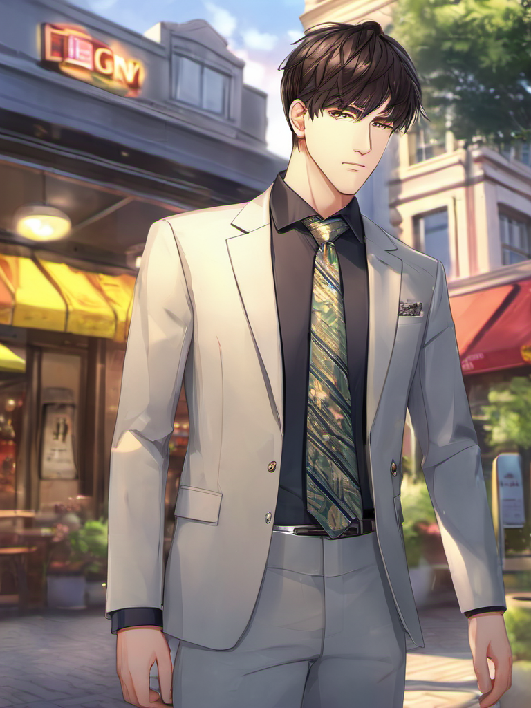 1boy, (full body,:1.2) ,outdoor, standing,
looking at the viewer,
male focus, necktie, solo, jacket, shirt ,
Lavish background decoration,
,ultra quality, (digital painting,:1.2) , cartoon, highly detailed,
, <lora:Boy_V4-000014:0.6>