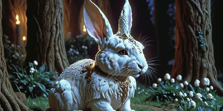 cinematic still 80sdarkfantasylora, 1rabbit, white, giant . emotional, harmonious, vignette, 4k epic detailed, shot on kodak, 35mm photo, sharp focus, high budget, cinemascope, moody, epic, gorgeous, film grain, grainy, 80sdarkfantasylora, 1rabbit, white, giant, intricate, elegant, highly detailed, holy light, sharp focus, cinematic, singular, radiant, attractive, very coherent, cute, perfect, focused, colorful, best, awesome, romantic, novel, trendy color, illuminated, beautiful, pretty, magical, enchanted, magic, background, shiny