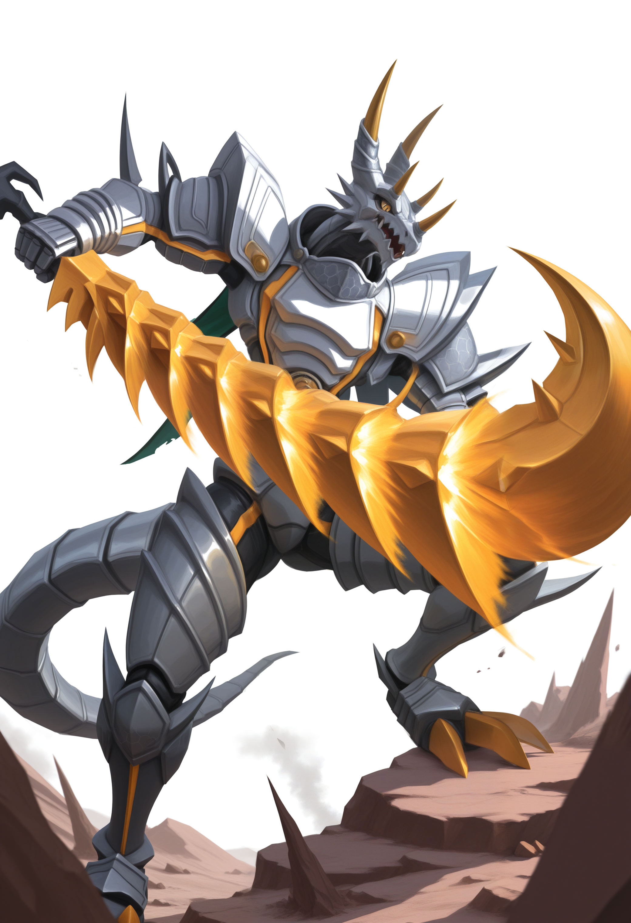 masterpiece,best quality,amazing quality, 1boy, solo, sl4y3r, digimon (creature), sword, pose,
