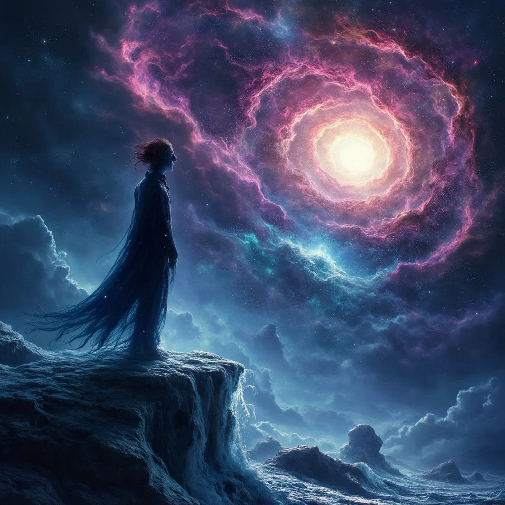 an ever moving vortex of colorfull nebula mad-nbla timeless mindless water eerie , gothic and horror, mitsukostyle