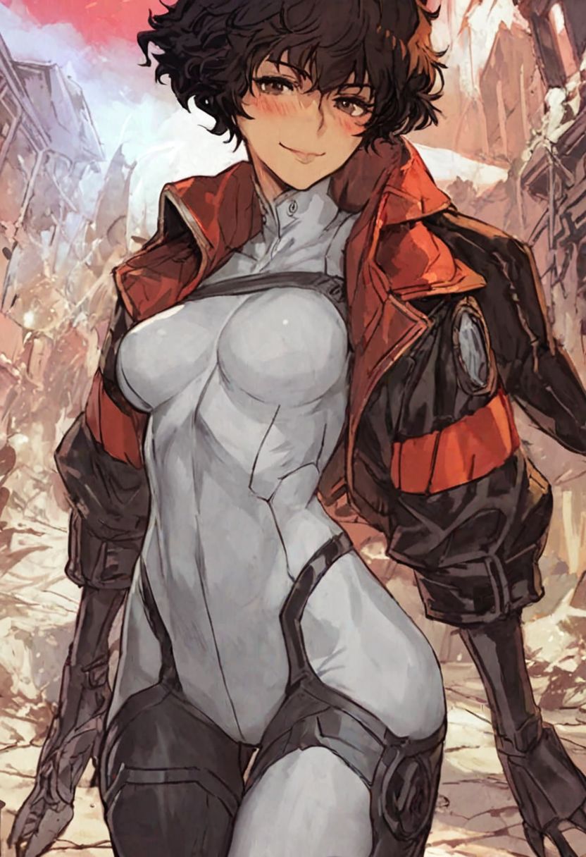 score_9, score_8_up, score_7_up, score_6_up, score_5_up, score_4_up,  <lora:RWSara01:1>, RWSara01, jacket, bodysuit, smile,  score_9, score_8_up, score_7_up, score_6_up, score_5_up, score_4_up, rating_questionable, , source_anime, digital illustration, pixiv, fanbox, uncensored, , BREAK, official art, 1girl, solo, Seductive Eyes, skinbodysuit, bodysuit, outdoors, blush, cowboy shot, looking at viewer, <lora:skinbodysuit e3-000009:0.75>, ng_deepnegative_v1_75t, easynegative, OverallDetail