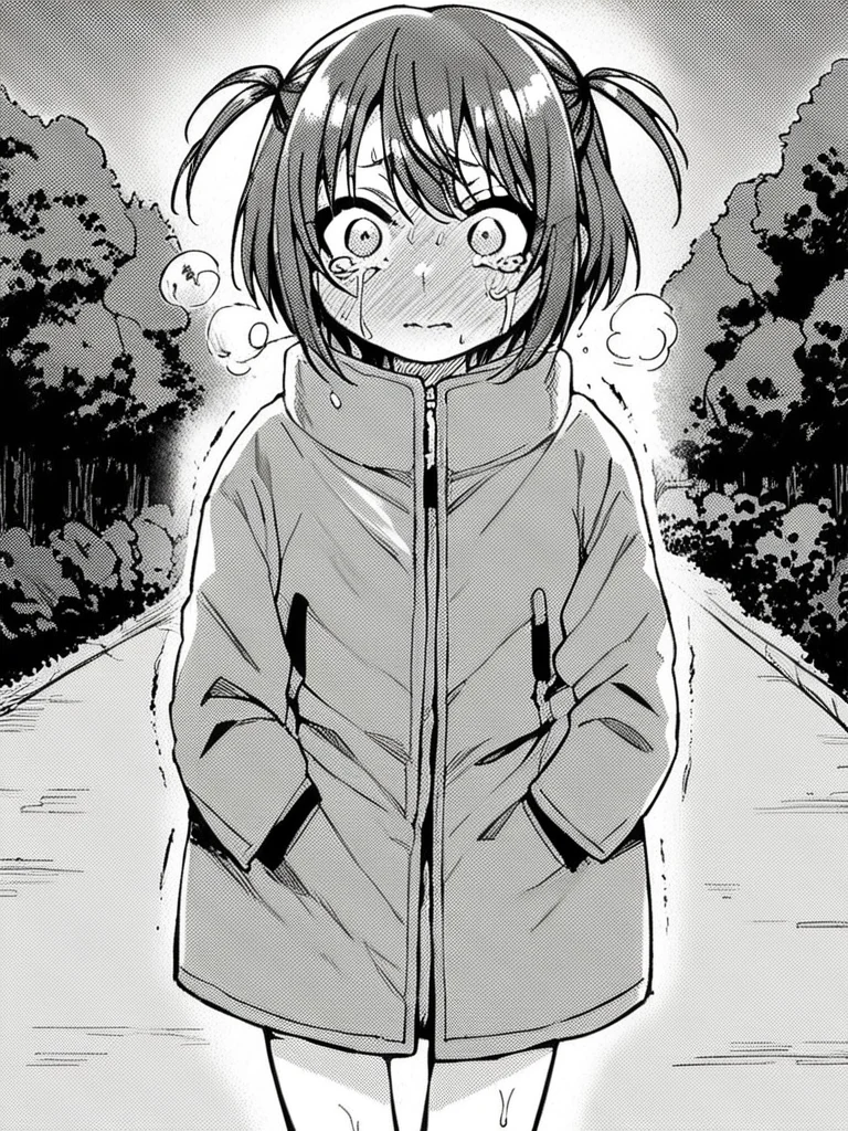 score_9, score_8_up, score_7_up,
1girl, monochrome, otsuki mikako, medium hair, grey hair, two side up, flat chest,
standing, outdoors, park, night, solo, wide-eyed, full-face blush, closed mouth, tears, looking at viewer, jacket, coat, bare legs, trembling,