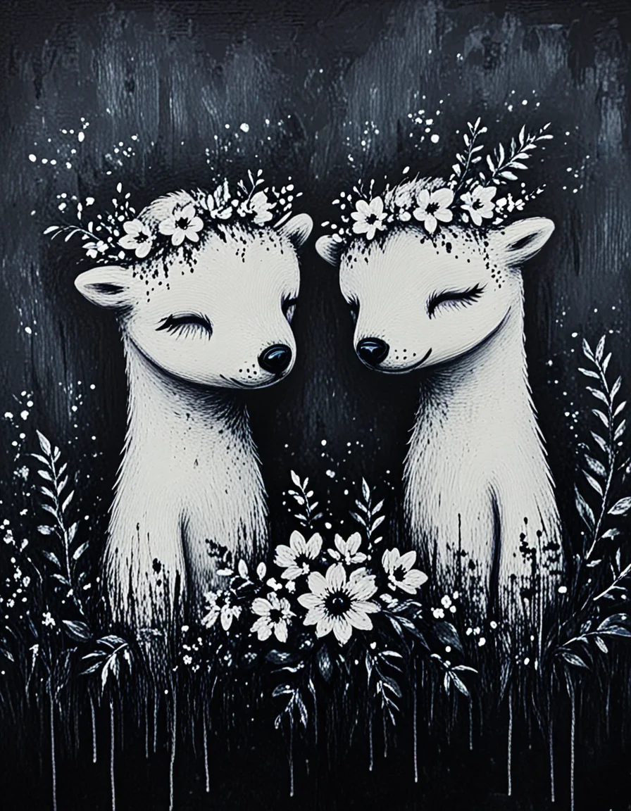 novuschroma69 dual dichotomy polar bears <lora:novuschroma64 style:1.4> novuschroma64 style <lora:novuschroma69 dual:1.35> <lora:sdxl_lightning_8step_lora:1>