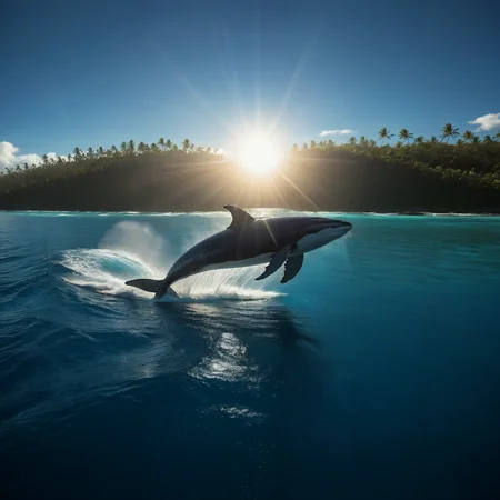 A whale leaping from the blue tropical ocean. Backlit.
Lens flare.
<lora:LensFlare01a_CE_XL_300-OT:0.4> lnsflrCE_style