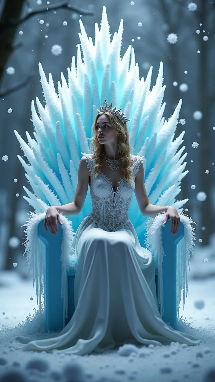 An ice queen sitting on a throne made of frost, with snowflakes suspended in the air around her.
, <lora:aidmaImageUpgrader:0.25> aidmaimageupgrader ,
<lora:aidmaHyperRealismV0.2:0.7> aidmahyperrealism