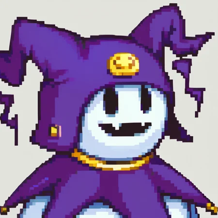 score_9, score_8_up, score_7_up, source_anime, BREAK no humans, solo,  <lora:zs_FEGBAPortraitsXL:1>, fegbaportraits, portrait, white background, <lora:Jack-Frost-pdxl_Fp:1>, jackfrostsmt, creature, white skin, solid oval eyes, :d, fangs, jester cap,