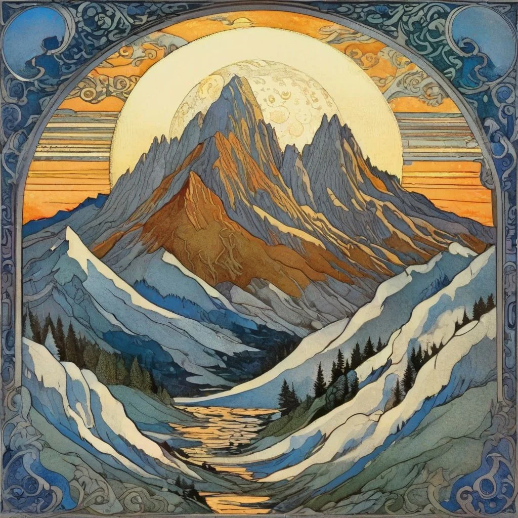 Ivan Bilibin Style   Moon and mountains