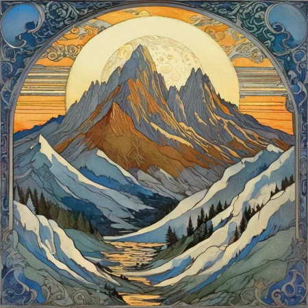Ivan Bilibin Style   Moon and mountains