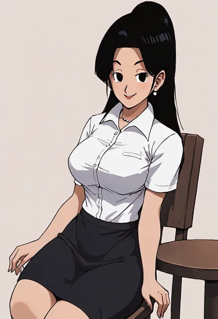 embedding:urn:air:sd1:embedding:civitai:222256@250708, score_9, score_8_up, score_7_up,, source_anime, rating_explicit,
BREAK
1woman,solo, Chi Chi, large breasts, suit, black shirt, short sleeves, short skirt, black skirt, brown pantyhose, smug,
BREAK
Simple background, chair, sitting on a chair,