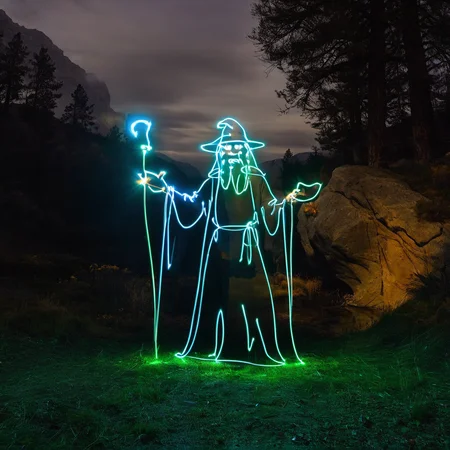 light painting of gandalf