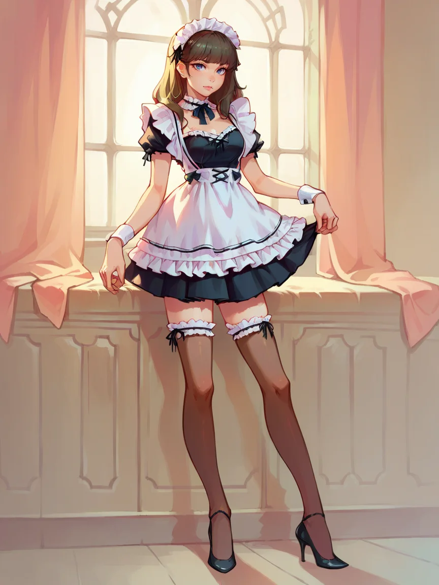 score_9, score_8_up, score_7_up, score_6_up, score_5_up,  <lora:maidXLP:0.7> maid apron, maid, maid headdress, thighhighs, wrist cuffs, 1girl, high heels,  <lora:1ly4XLP:1> 1ly4
