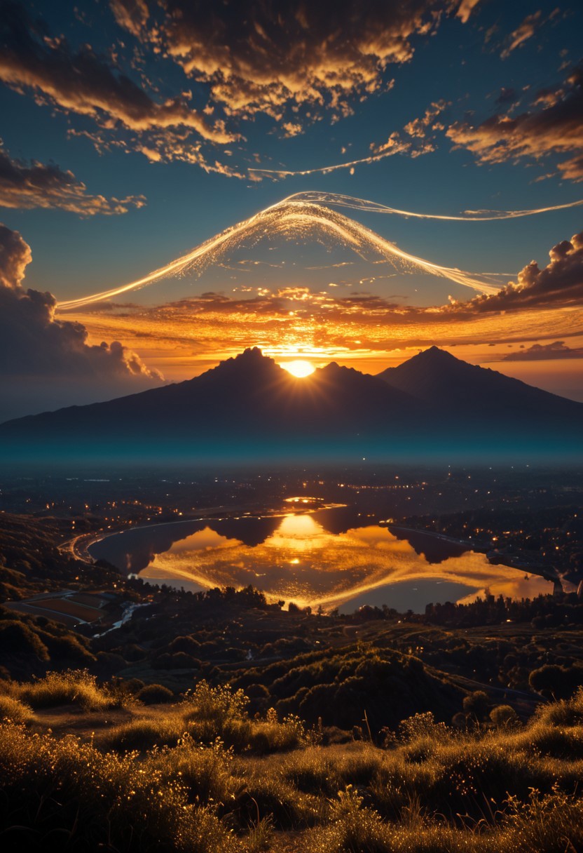 score_9, score_8_up, score_7_up, matrix, matrix codes, 
A high-resolution 3D rendered stock photo depicting a creative light art masterpiece. Dramatic landscapes feature vivid light effects, swirling clouds, and hazy horizons.  Golden hues and luminous sunsets create an ethereal atmosphere. Painterly textures, artistic lighting, and abstract patterns are prominent.