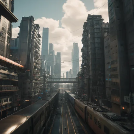 cinematic film still of  <lora:perfection style:0.3> perfection style
 <lora:Unreal Engine style:0.4> Unreal Engine style
 <lora:Ghost in the Shell style:0.8>
In Japanese manga cyberpunk city a train traveling through a city next to tall buildings,outdoors,sky,cloud,no humans,building,scenery,smoke,science fiction,city,cityscape,skyscraper , detailed, different, real, unique, cinematic, dramatic, concept art, filmic, perfect, high quality, Ghost in the Shell style, Masamune Shirow style, shallow depth of field, vignette, highly detailed, high budget, bokeh, cinemascope, moody, epic, gorgeous, film grain, grainy