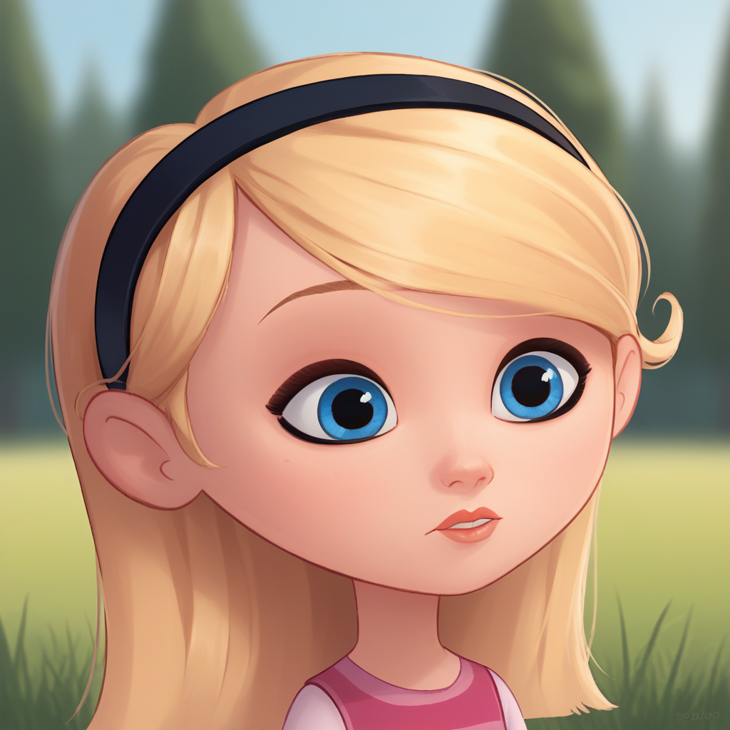 score_9_up, score_8_up, BREAK, PennyPeterson, 1girl, solo, blonde hair, blue eyes, hairband, pink dress, striped dress, white sleeves, long sleeves, upper body, <lora:Penny_Peterson_PXL_Leaf2:1>, outdoors, depth of field,