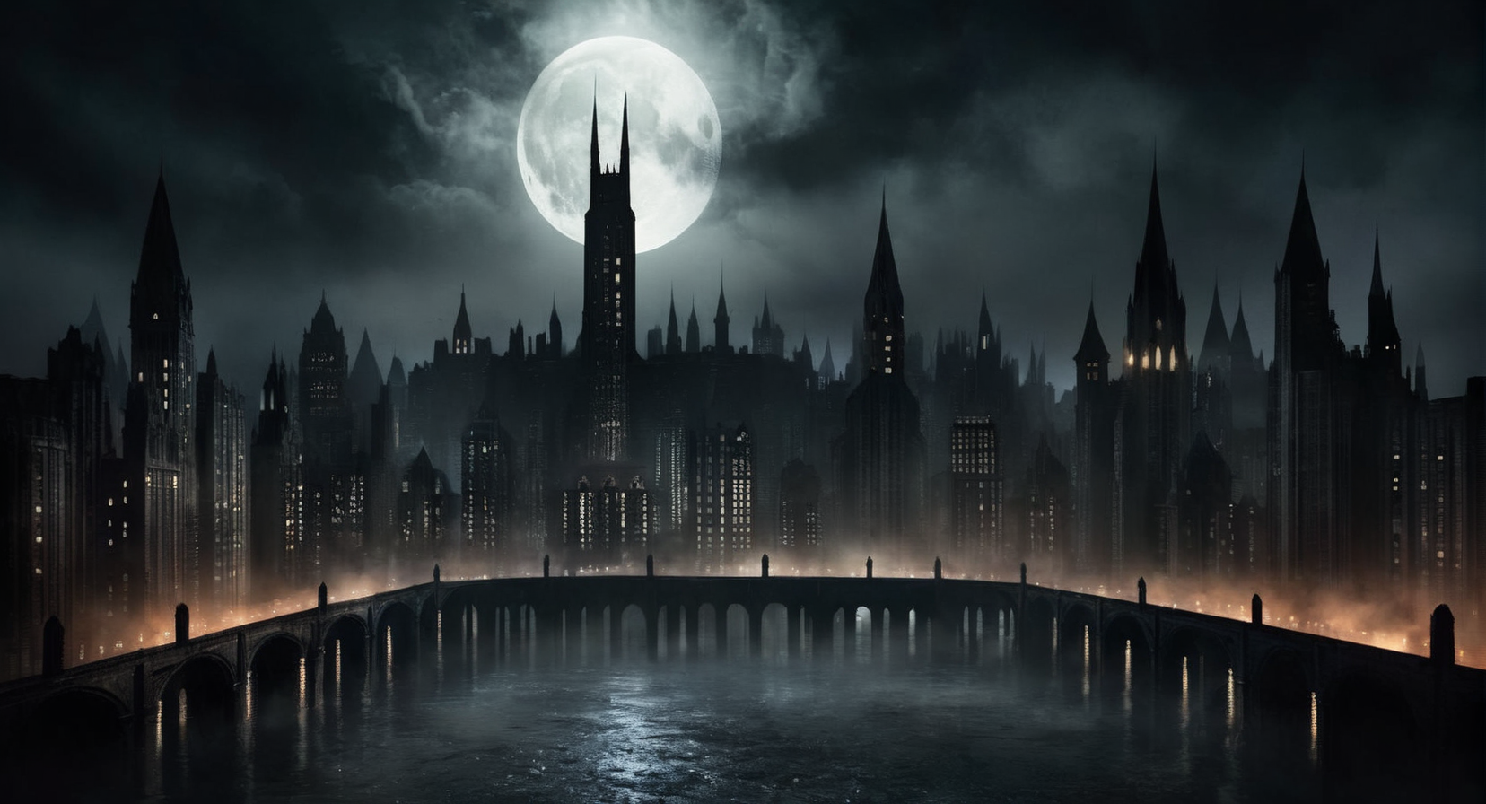 Dark Fantasy Art of  <lora:Gotham City:1.2>
Gotham City a city skyline with a full moon in the sky, dark, moody, dark fantasy style