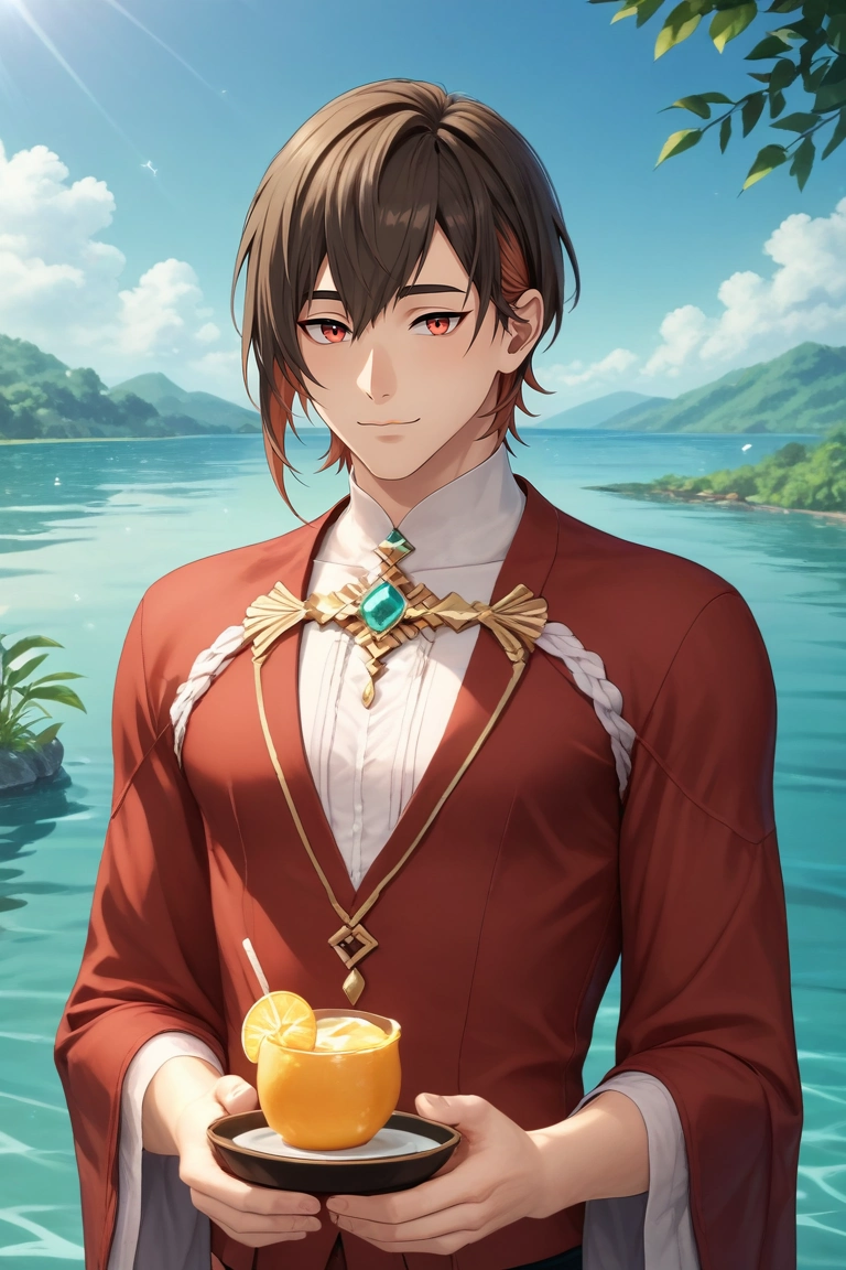 score_9, score_8_up, score_7_up, , rating_safe, intricate details, (3d:0.4), , , 1boy, solo, male focus, <lora:yakumo_nu_carnival_pony:0.96>, yakumo_nu_carnival, brown hair, red eyes, short hair, multicolored hair, two-tone hair, red hair, upper body, river, light, holding object, happy, , <lora:sdxl_lightning_8step_lora:1>