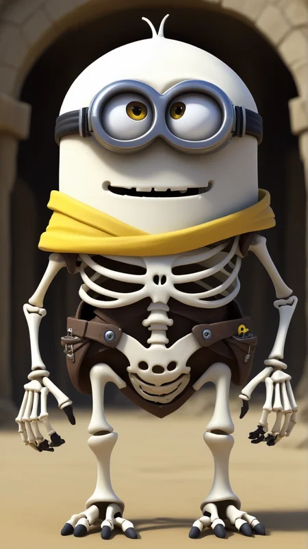 fantasy, archaeology theme, <lora:MinionStyleXL:1> MinionStyle skeleton as a minion